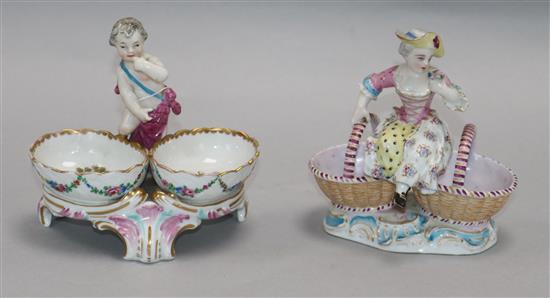 A Berlin and Meissen-style salts height 14cm
